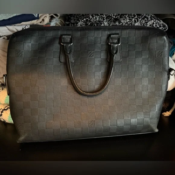 Louis Vuitton Matte Black Damier Porte Documents Jour Leather Satchel - Picture 2 of 15